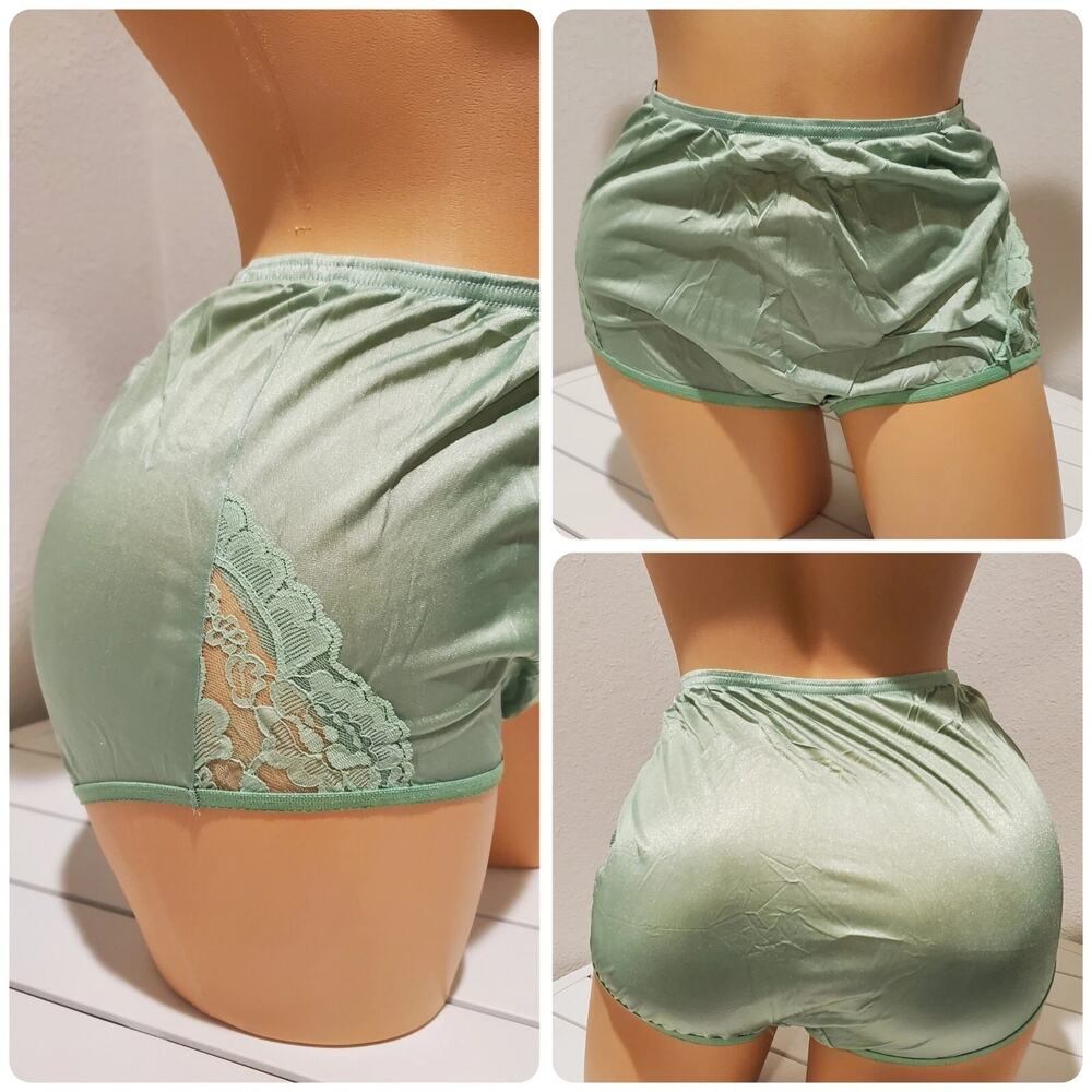 Vanity Fair Lace Nouveau Nylon Full Cut Panty Lace Shiny Honeydew Green 6/M
